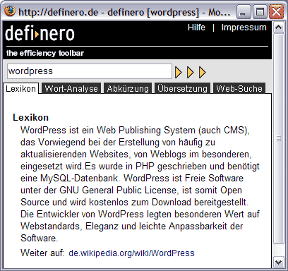 Ergebnisfenster definero