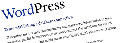 WordPress DB Error Screenshot